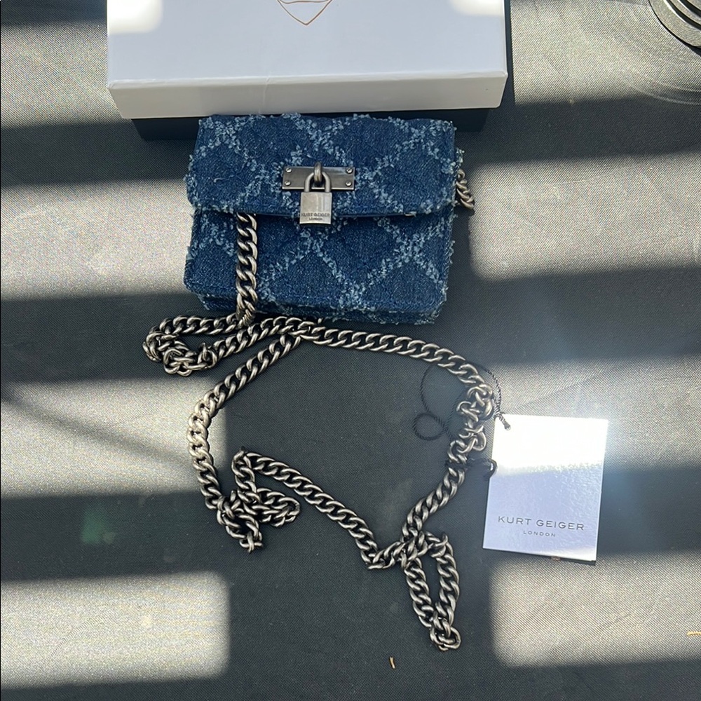 Kurt Geiger Denim Micro Brixton Bag with Silver Chain NWT - Picture 6 of 6